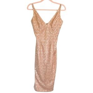 MILLY of New York Pink Peach Sequin Dress V Neck Size 2 Glitzy 1950s Retro Sexy